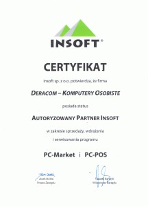 DERACOM Komputery i Kasy Fiskalne Wyszków - Autoryzowany Partner Oprogramowania Insoft PC-Market PC-POS